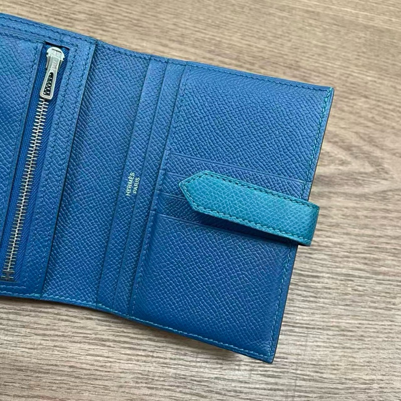 🌈Hermes💙Bearn Compact Wallet💙博斯普魯斯海峽綠內拼藍色🌟99新🌈Epsom皮🌟-2