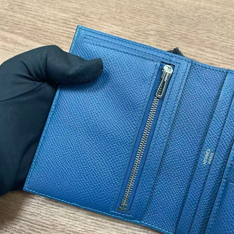 🌈Hermes💙Bearn Compact Wallet💙博斯普魯斯海峽綠內拼藍色🌟99新🌈Epsom皮🌟-4
