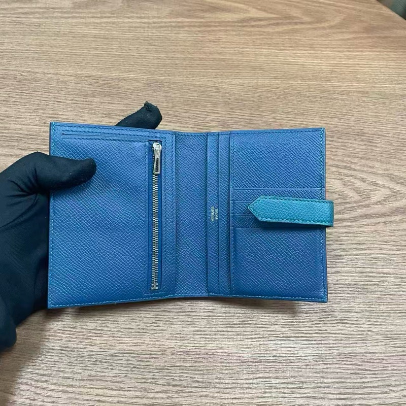 🌈Hermes💙Bearn Compact Wallet💙博斯普魯斯海峽綠內拼藍色🌟99新🌈Epsom皮🌟-5