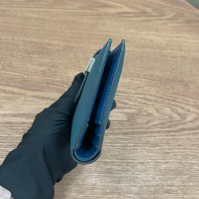 🌈Hermes💙Bearn Compact Wallet💙博斯普魯斯海峽綠內拼藍色🌟99新🌈Epsom皮🌟-7