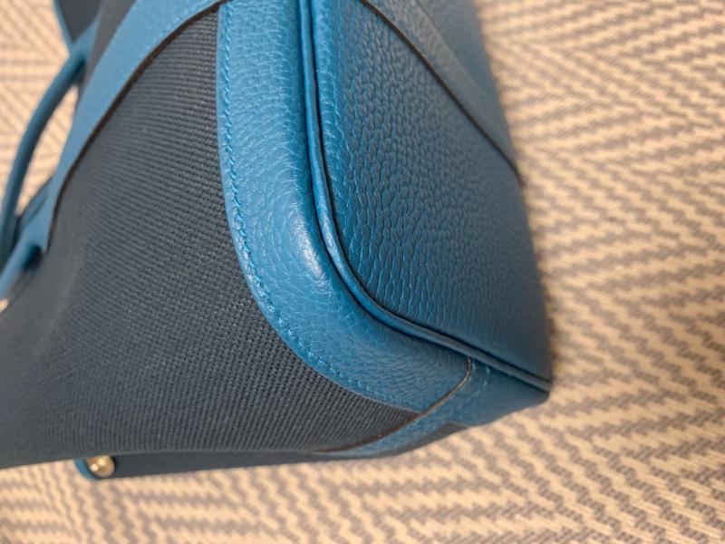 🌈Hermes💙Garden Party 30💙深藍色拼皮帆布🌟未使用閑置🌈有單🌟Canvas🌟花園包🌈已hold🌟-4