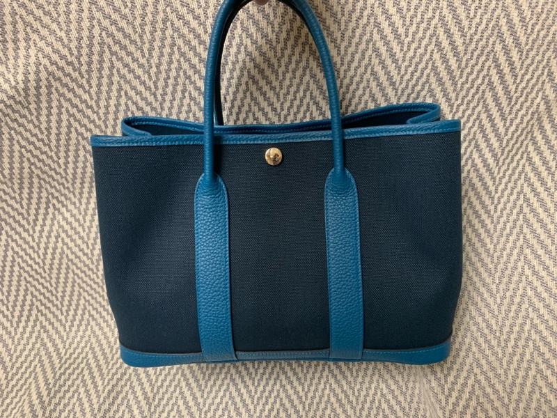 🌈Hermes💙Garden Party 30💙深藍色拼皮帆布🌟未使用閑置🌈有單🌟Canvas🌟花園包🌈已hold🌟-6