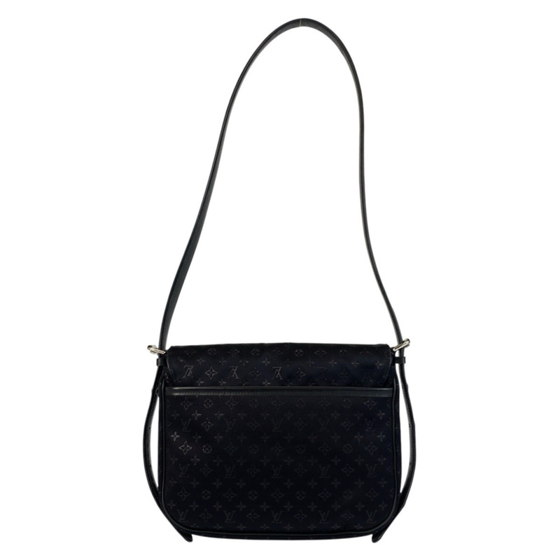 LOUIS VUITTON Mini Monogram Comte de Fay Musette 單肩包，黑色，銀色金屬配件，緞面，瓷白色皮革，M92273-1