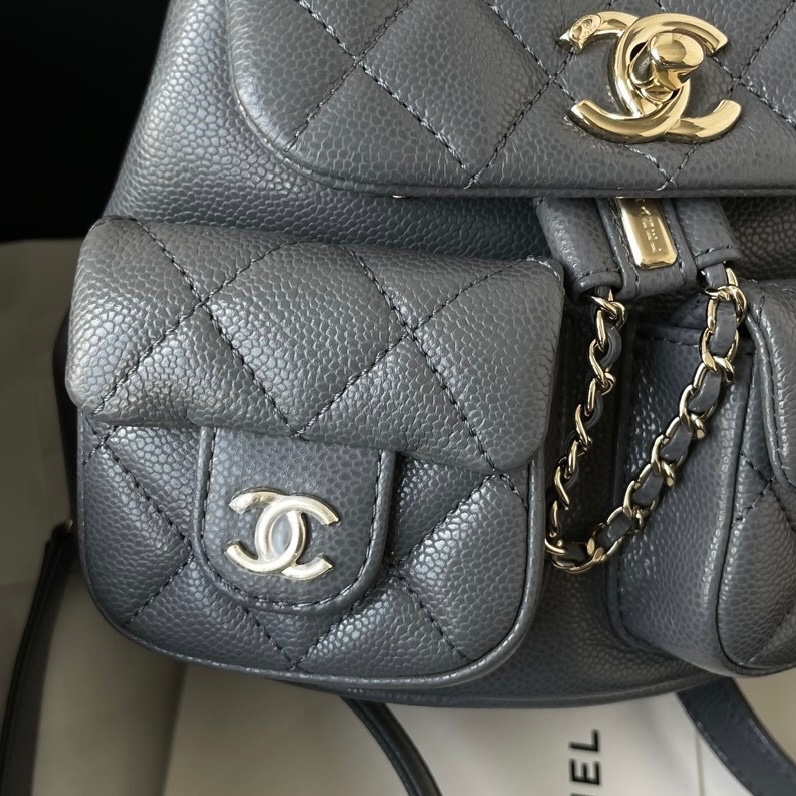 chanel/香奈兒 24A  雙肩包 灰色荔枝牛 17*17*9-3