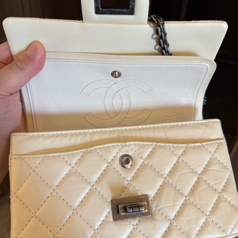 Chanel香奈兒 2.55 大mini 白色肩背包 斜背包-6