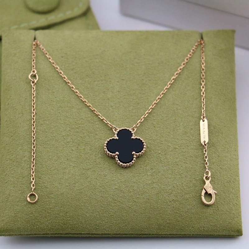 VCA梵克雅寶 18k金 黑瑪瑙 中號 吊墜 項鏈  新扣 附件盒子-3