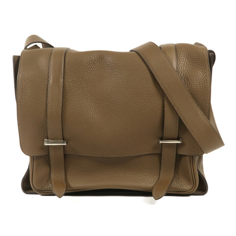 HERMES Clemence皮革Steve 35銀扣肩背袋Taupe