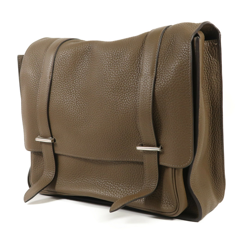 HERMES Clemence皮革Steve 35銀扣肩背袋Taupe-2