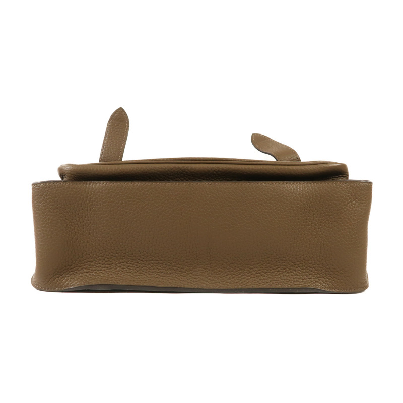 HERMES Clemence皮革Steve 35銀扣肩背袋Taupe-3