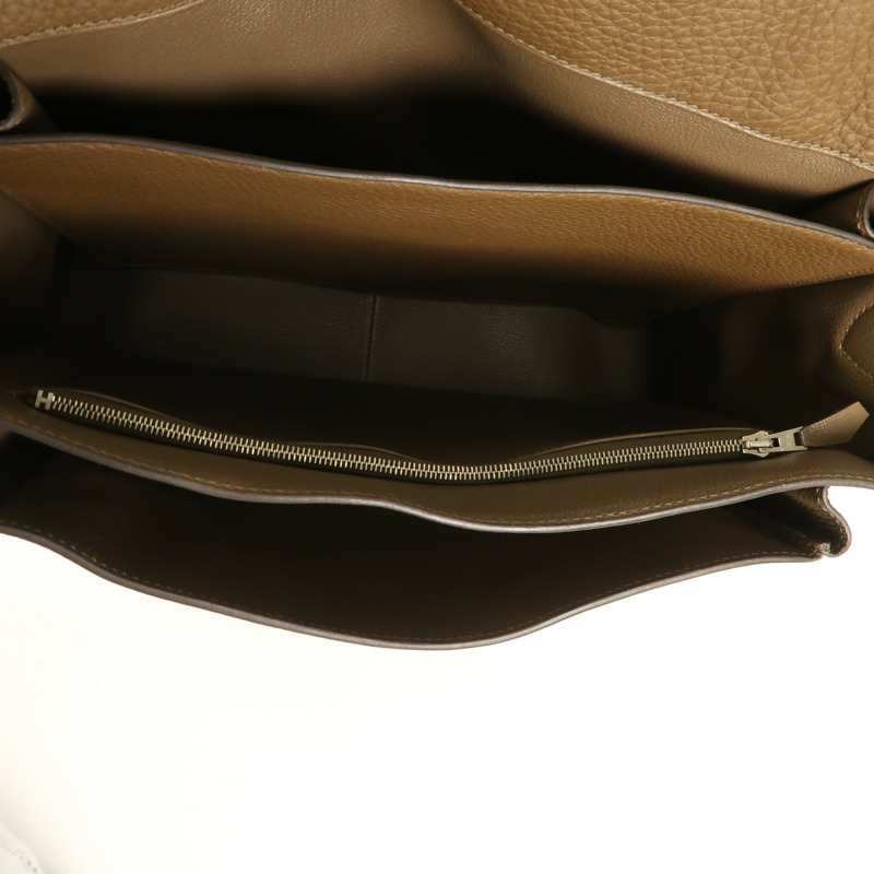 HERMES Clemence皮革Steve 35銀扣肩背袋Taupe-4