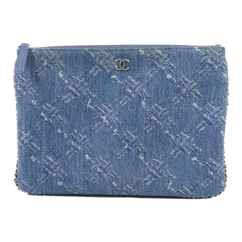 CHANEL 牛仔布Clutch銀扣手拿包-0