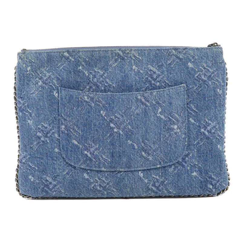 CHANEL 牛仔布Clutch銀扣手拿包-1