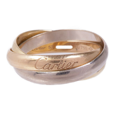 CARTIER 18K黃金/白金/玫瑰金Trinity戒指Cartier#52/US#6
