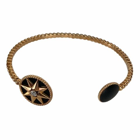 DIOR 迪奧 Rose Des Vents SIZE:S 18K 黑瑪瑙 鑽石 手鐲 PG 黑色