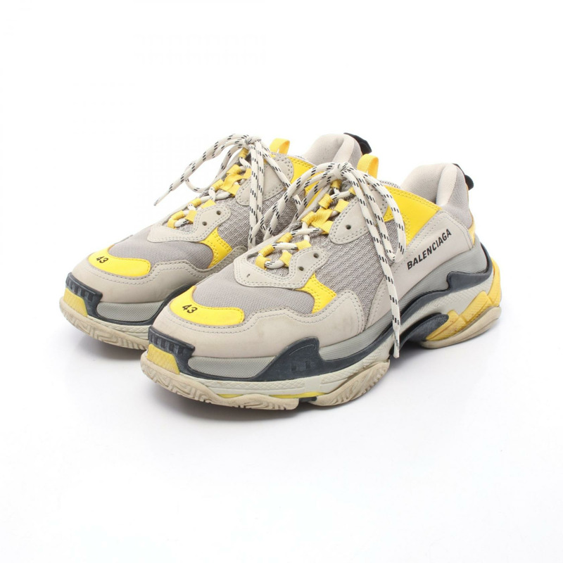 BALENCIAGA TRIPLE S 運動鞋皮革面料灰色黃色尺寸 43 二手男式-0