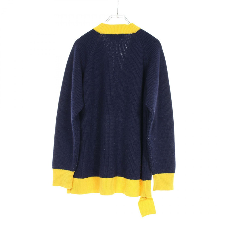 MARNI 羊毛棉混紡開襟衫 CDMD0256Q1 UFH440 藏青色/黃色 36碼 二手女款-1