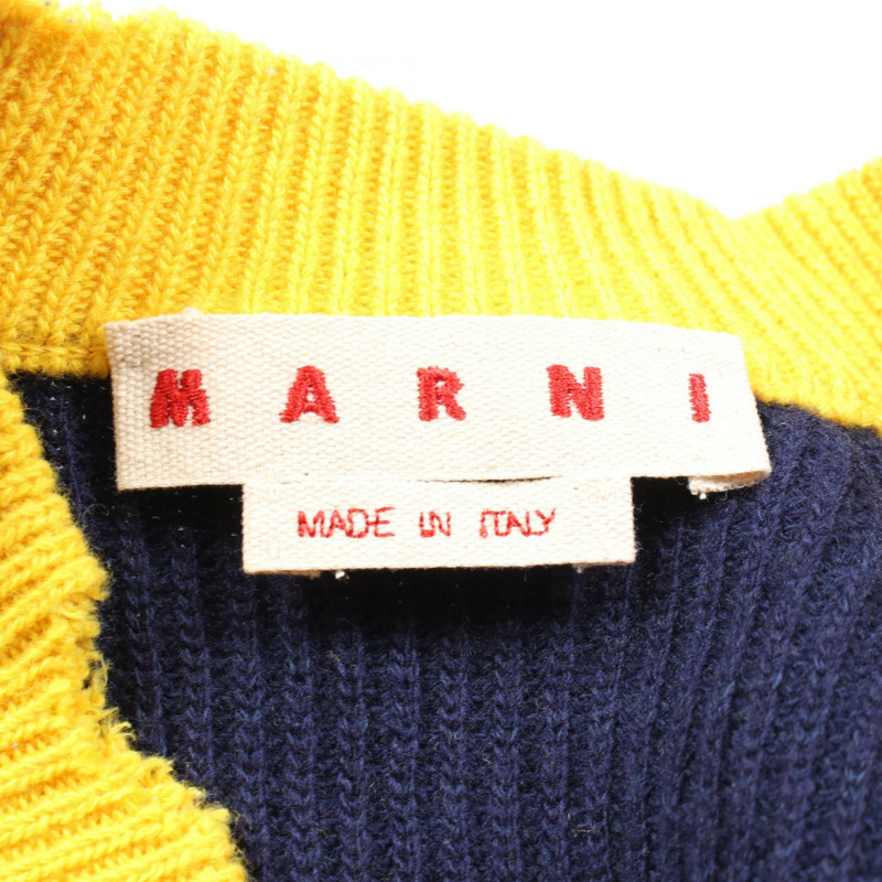 MARNI 羊毛棉混紡開襟衫 CDMD0256Q1 UFH440 藏青色/黃色 36碼 二手女款-2