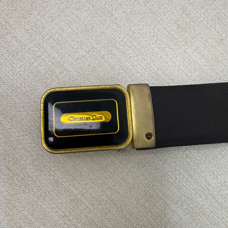 DIOR 金x黑頭 黑皮革 皮帶 腰帶-1