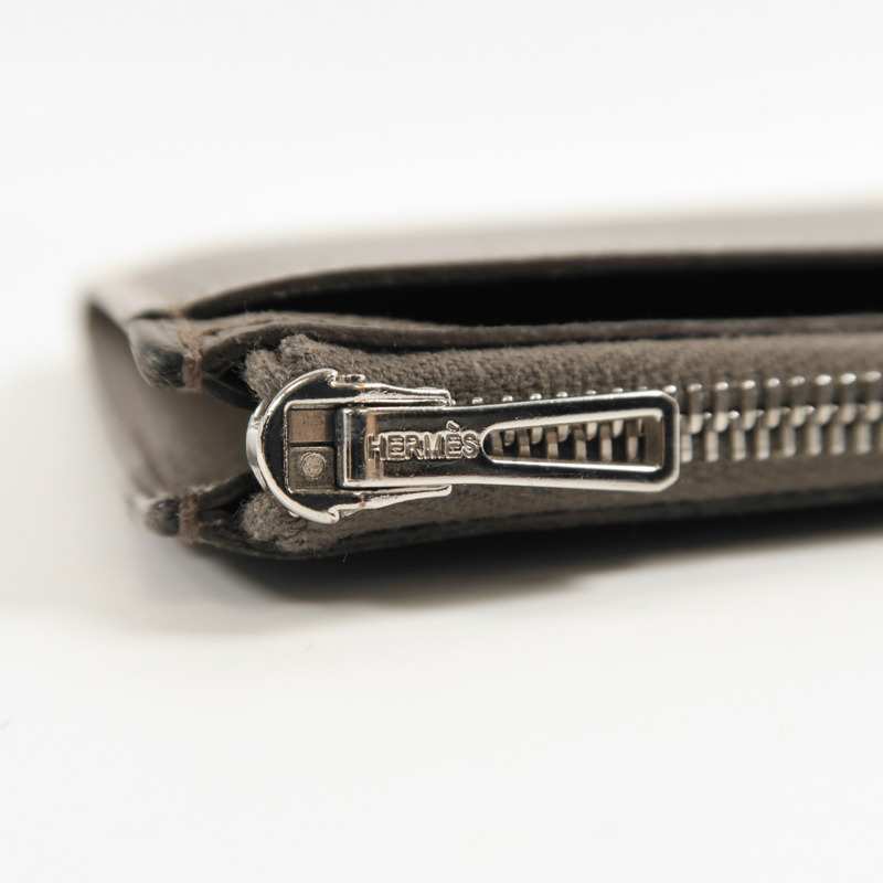 HERMES Epsom皮革Porte-Cartes Zippe City銀扣錢包Etain-7