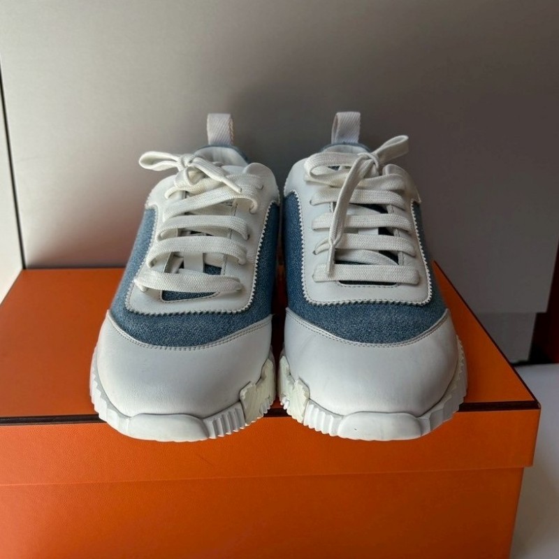 Hermes 藍布+白皮休閒鞋-0