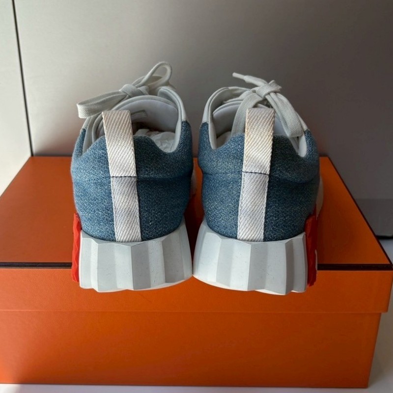 Hermes 藍布+白皮休閒鞋-2