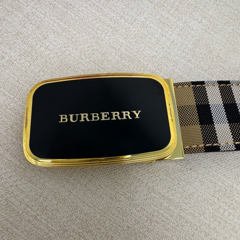 Burberry 金x黑頭 格紋棕色皮革 皮帶 腰帶-1