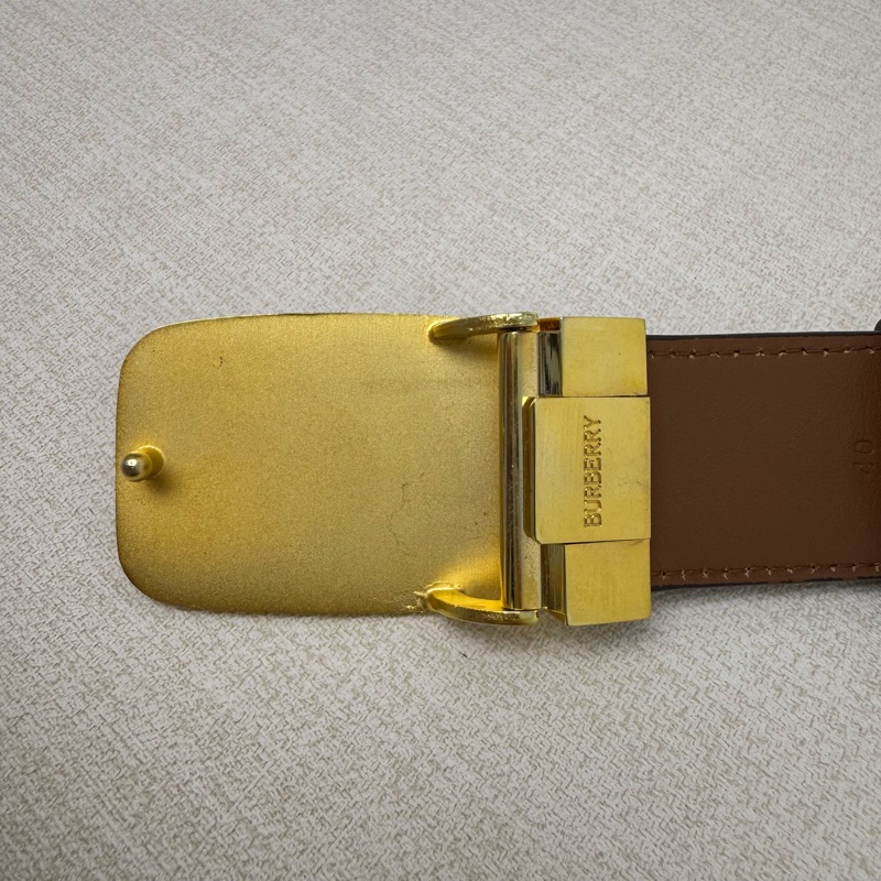 Burberry 金x黑頭 格紋棕色皮革 皮帶 腰帶-2