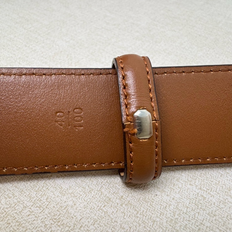 Burberry 金x黑頭 格紋棕色皮革 皮帶 腰帶-3
