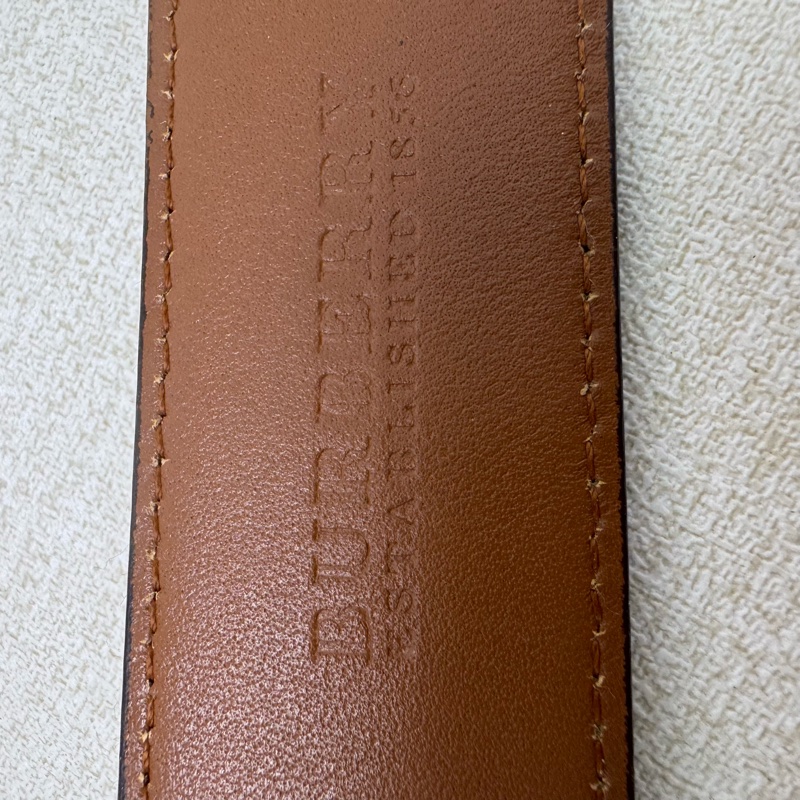 Burberry 金x黑頭 格紋棕色皮革 皮帶 腰帶-4