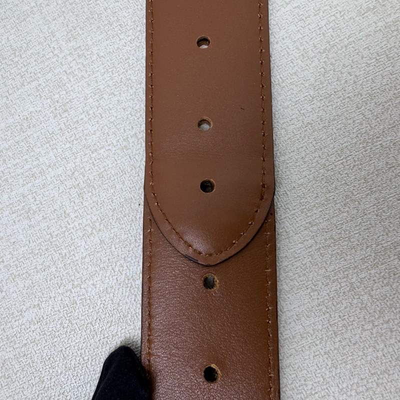 Burberry 金x黑頭 格紋棕色皮革 皮帶 腰帶-8
