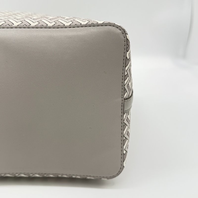 TORY BURCH 經典花紋 灰色 皮革 托特包 電腦包 單肩包-8