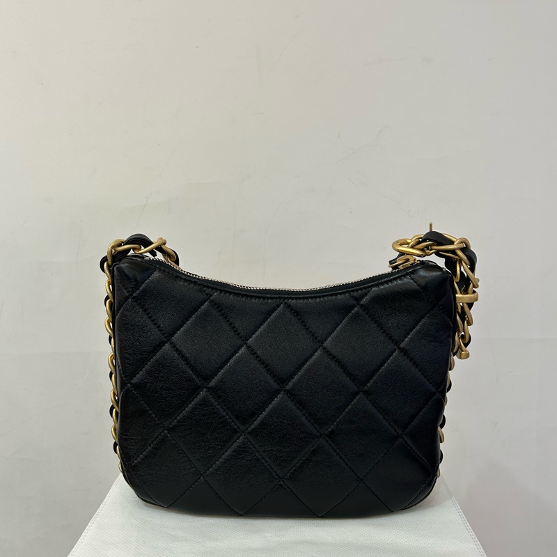 CHANEL黑羊皮金釦HOBO BAG-2