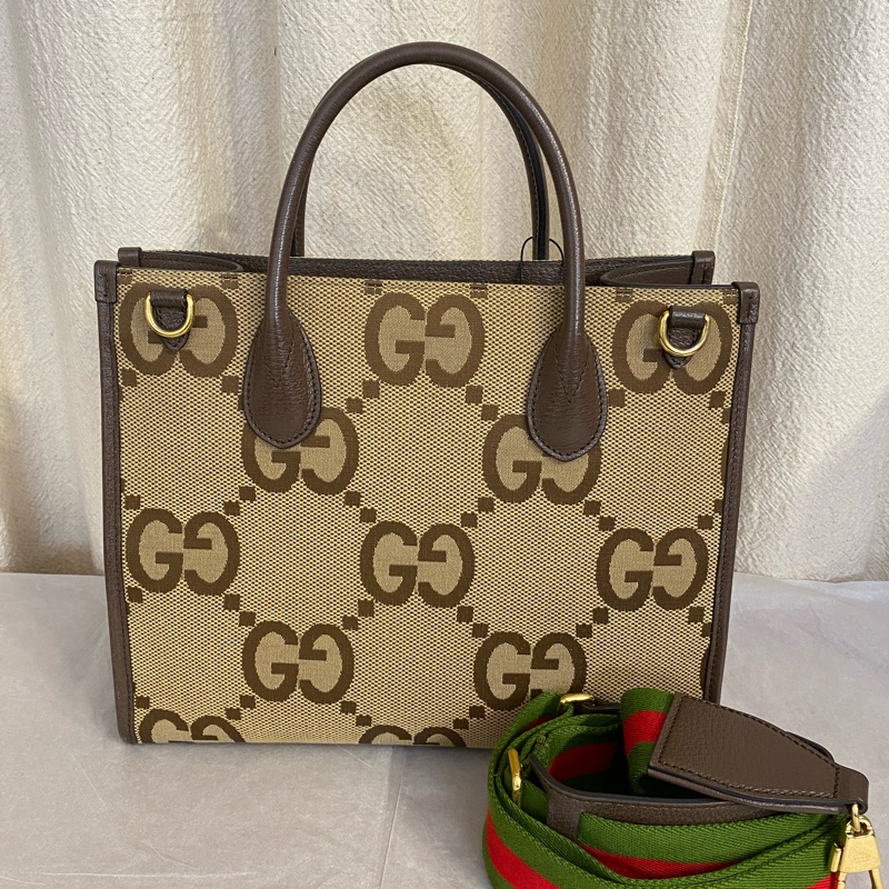 Gucci 古馳棕色老花tote包 手提單肩斜挎-0