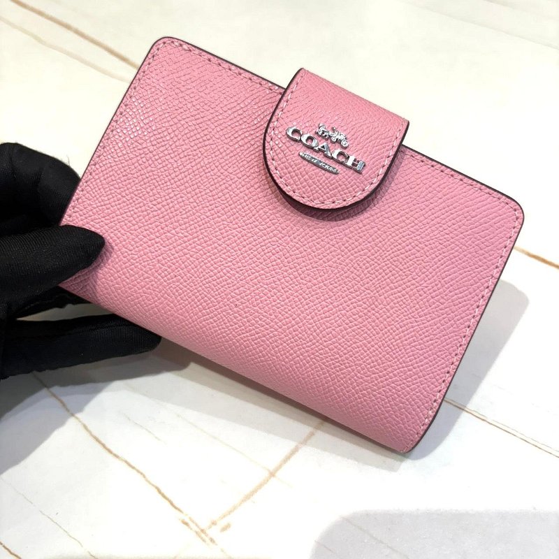 *SHIHNS名牌精品* COACH 蜜桃粉 立體馬車 防刮真皮革中夾-1