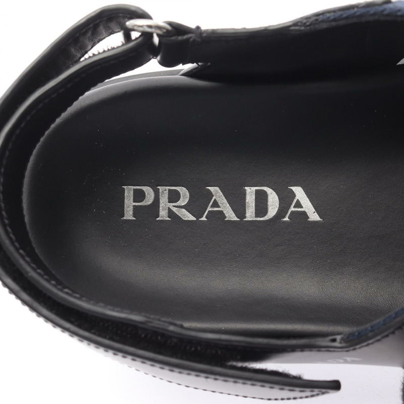 PRADA 涼鞋 2X3024 帆布皮革黑藍米色 7 碼 二手男式-4