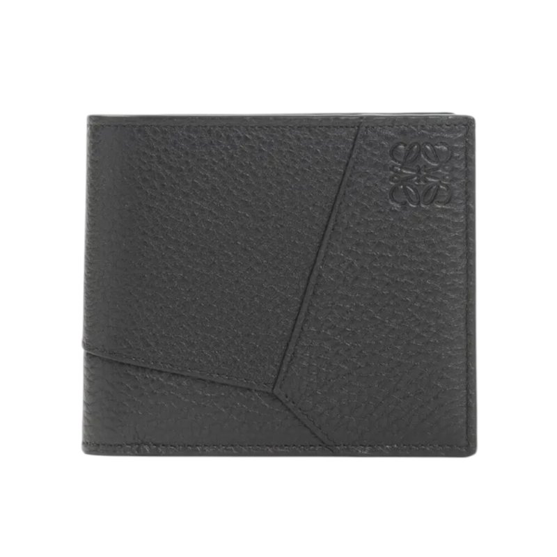 【LOEWE 羅威】Bifold 柔軟粒面小牛皮 幾何 雙摺 皮夾 卡夾 短夾 黑色 C510302X20-0