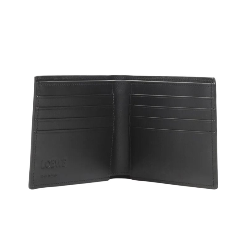【LOEWE 羅威】Bifold 柔軟粒面小牛皮 幾何 雙摺 皮夾 卡夾 短夾 黑色 C510302X20-2