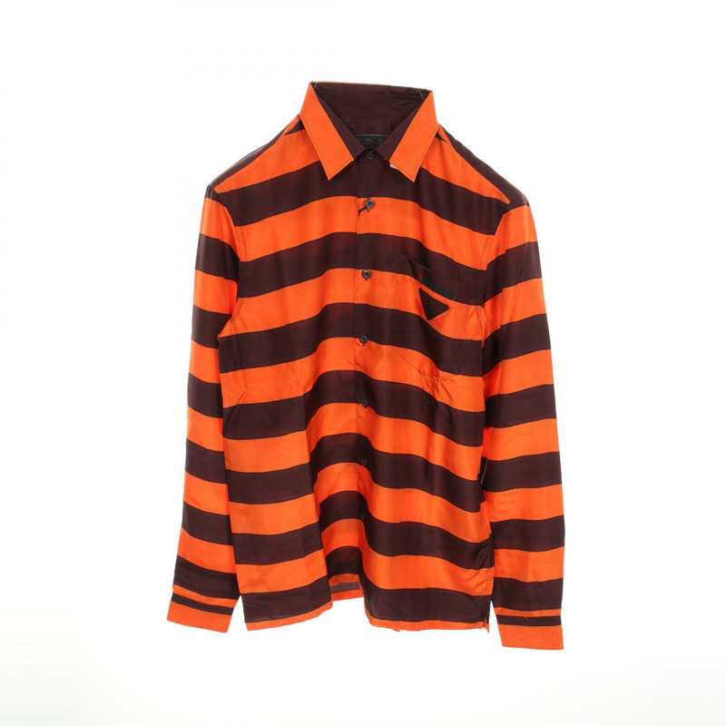 PRADA UCN425 襯衫，絲，橘棕色，尺寸 38/15，二手男款-0
