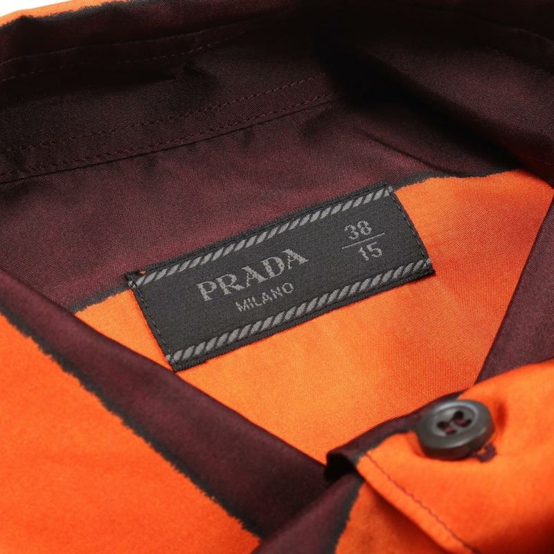PRADA UCN425 襯衫，絲，橘棕色，尺寸 38/15，二手男款-2