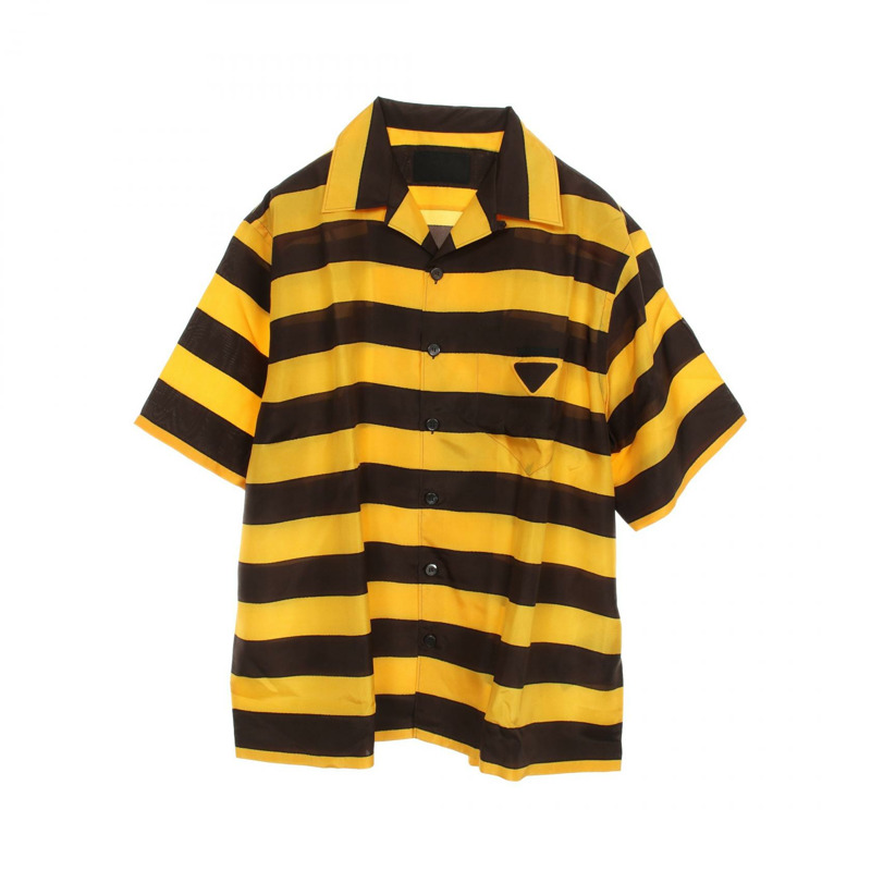 PRADA 短袖 Polo 衫 UCS414 絲綢 黃棕色 XXL 碼 二手 男款-0