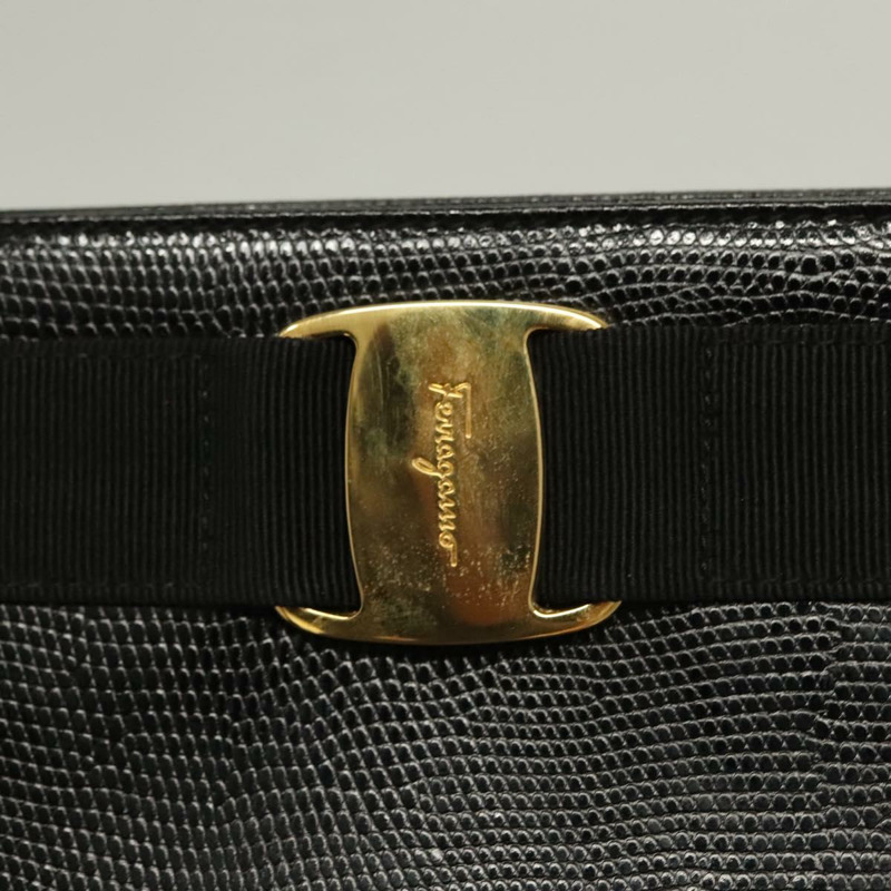 【日本直送】Salvatore Ferragamo 托特包 壓花皮革 黑色 金色 正品 BA4507-16