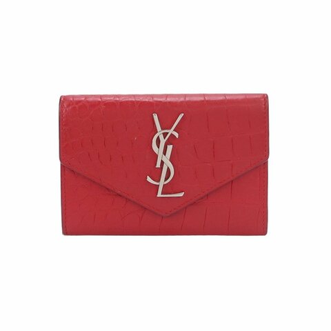 Saint Laurent Cassandre 牛皮 純色 鱷魚 壓花 YSL 標志 卡包 零錢包