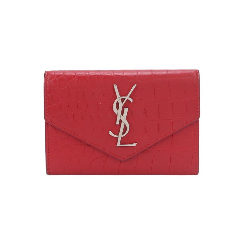 Saint Laurent Cassandre 牛皮 純色 鱷魚 壓花 YSL 標志 卡包 零錢包-0