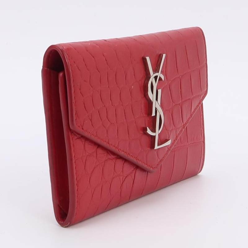 Saint Laurent Cassandre 牛皮 純色 鱷魚 壓花 YSL 標志 卡包 零錢包-1