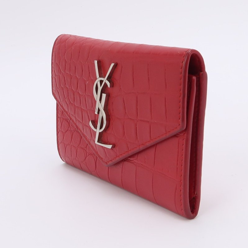 Saint Laurent Cassandre 牛皮 純色 鱷魚 壓花 YSL 標志 卡包 零錢包-2