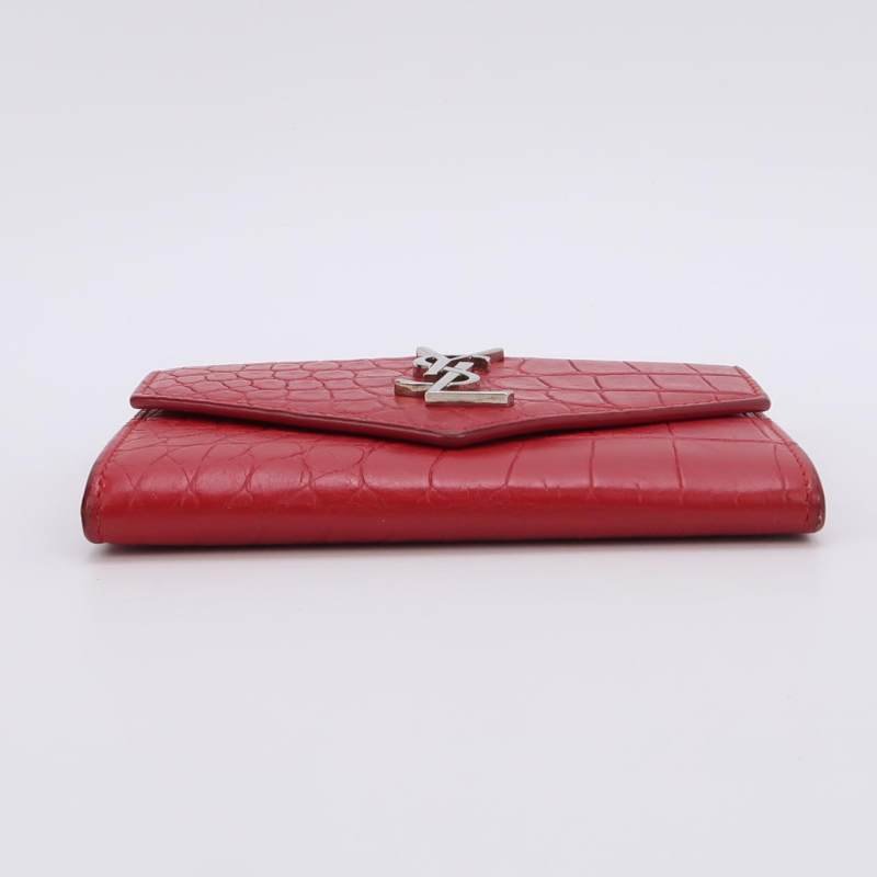 Saint Laurent Cassandre 牛皮 純色 鱷魚 壓花 YSL 標志 卡包 零錢包-4
