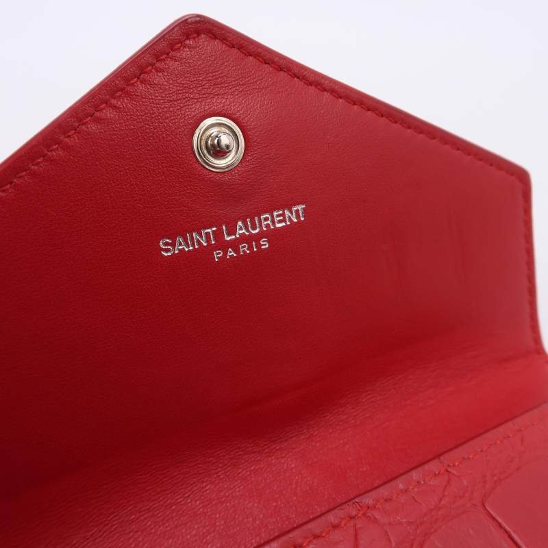 Saint Laurent Cassandre 牛皮 純色 鱷魚 壓花 YSL 標志 卡包 零錢包-6
