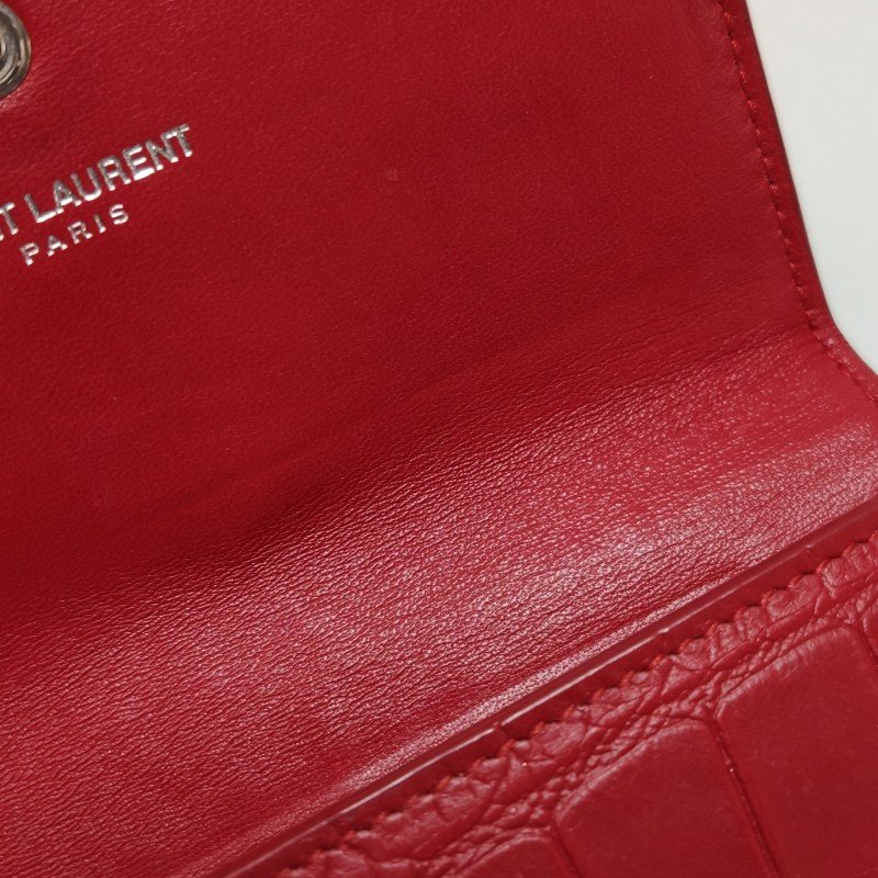 Saint Laurent Cassandre 牛皮 純色 鱷魚 壓花 YSL 標志 卡包 零錢包-9