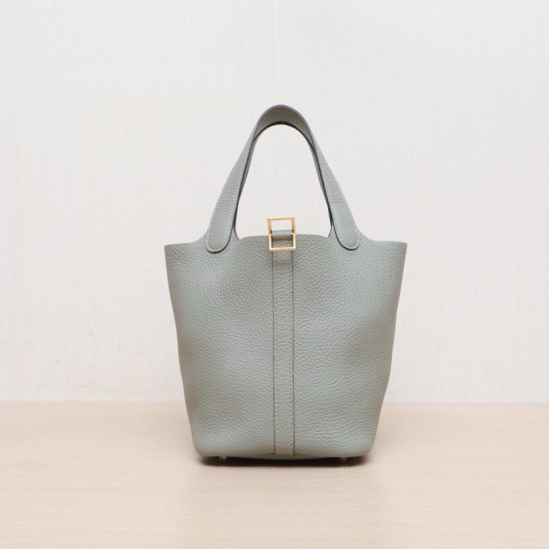 HERMES(愛馬仕) Picotin 18 菜籃子 Q1鼠尾草綠 TC皮 B刻 金扣-0