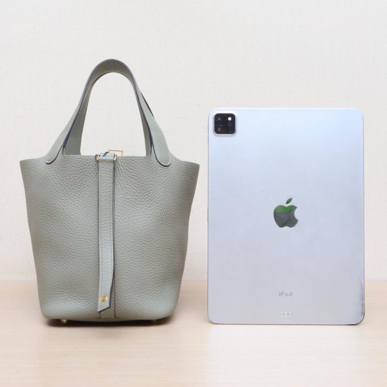 HERMES(愛馬仕) Picotin 18 菜籃子 Q1鼠尾草綠 TC皮 B刻 金扣-2